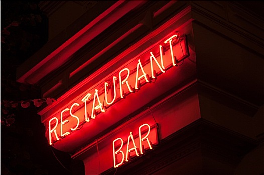 餐馆,酒吧,红色,霓虹标识,夜晚