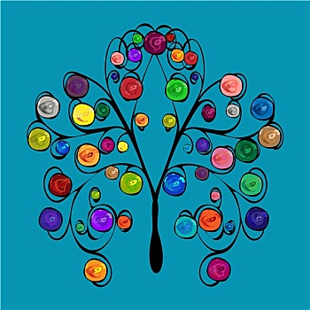 抽象,树,图案,彩色,水果
