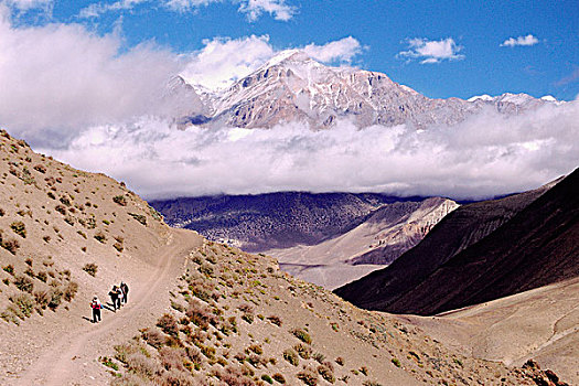尼泊尔,旅游,走,高,小路,围绕