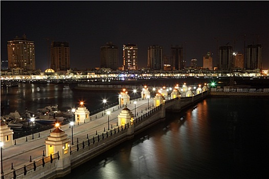 码头,波尔图,阿拉伯,夜晚,多哈,卡塔尔,中东