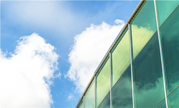 云,反射,玻璃墙,商务,建筑