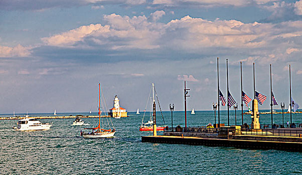 海军码头,向外看,密歇根湖,美国