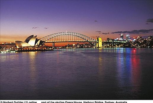 剧院,海港大桥,霓虹灯,夜光,港口,悉尼,澳大利亚