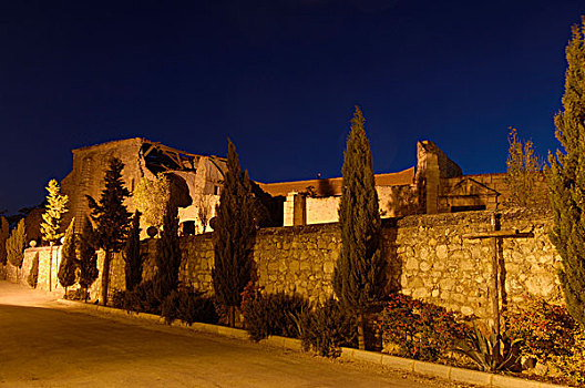 宫殿,建造,14世纪,世纪,黄昏,贝尔蒙特,昆卡省,西班牙,欧洲