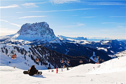 滑雪缆车,风景,白云岩,山,意大利