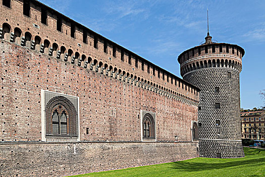 防卫,塔,墙壁,城堡,广场,米兰,意大利,欧洲
