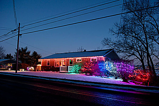 房子,装饰,彩色,圣诞灯光