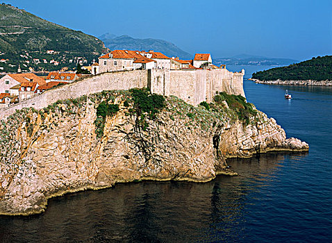 克罗地亚,杜布罗夫尼克,老城,城墙,悬崖,亚德里亚海