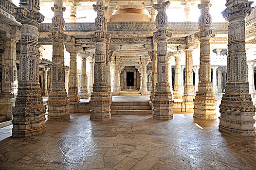 华丽,大理石,柱子,庙宇,拉纳普尔,耆那教,宗教,拉贾斯坦邦,印度,亚洲