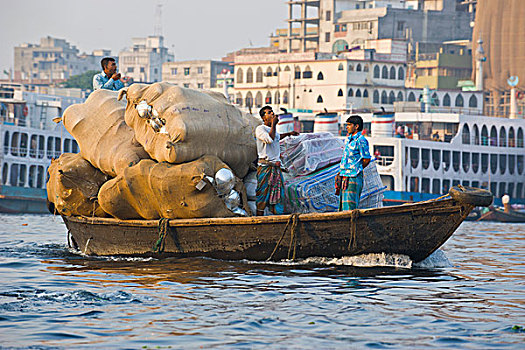 装载,驳船,忙碌,港口,达卡,孟加拉,亚洲