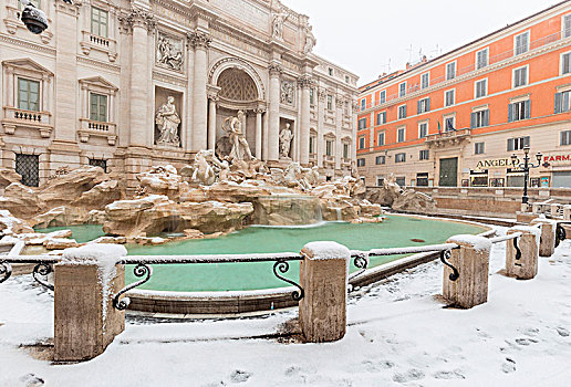 喷泉,下雪,罗马,欧洲,意大利,拉齐奥,罗马省