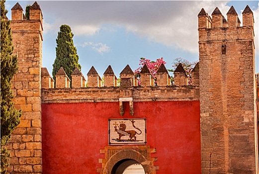 红色,前门,城堡,皇宫,塞维利亚,西班牙