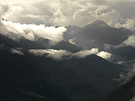 云,上方,山,地区,不丹