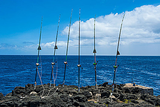 钓鱼,杆,石头,南,夏威夷大岛,夏威夷