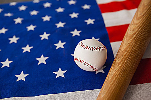 棒球棒,球,美国国旗,特写