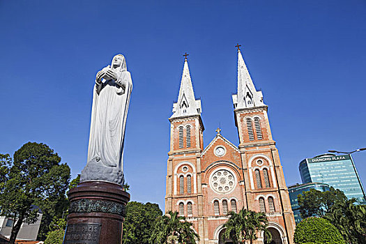 越南,胡志明,城市,雕塑,玛丽亚,正面,大教堂,女士