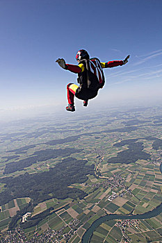 女性,跳伞运动员,俯视,伯尔尼,瑞士