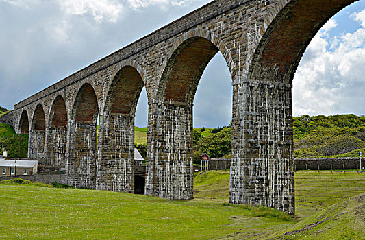 铁路桥,石头,拱形,桥,高架桥,班夫郡,英国,苏格兰,欧洲