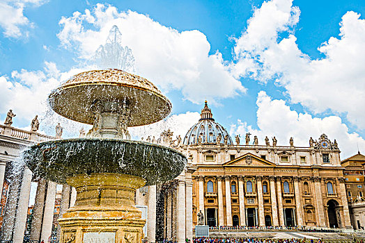 圣彼得大教堂,喷泉,广场,罗马,拉齐奥,意大利,欧洲