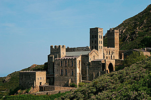 本笃会修道院,展示,建筑,11世纪,风景,加泰罗尼亚,西班牙