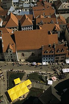 拉脱维亚,里加,俯视图,公众广场,市场,一堆