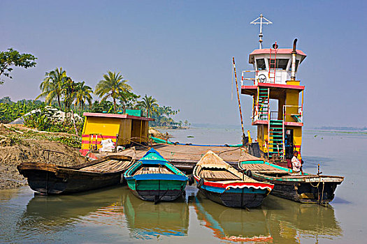 彩色,船,河,孟加拉,亚洲