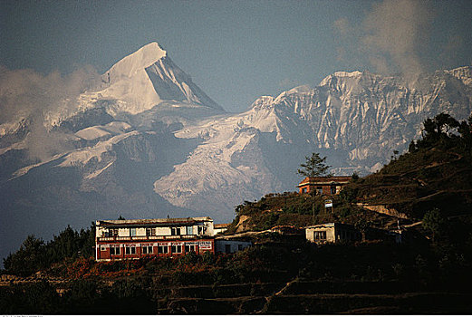 喜玛拉雅,顶峰,上方,乡村,纳加阔特,靠近,加德满都,尼泊尔