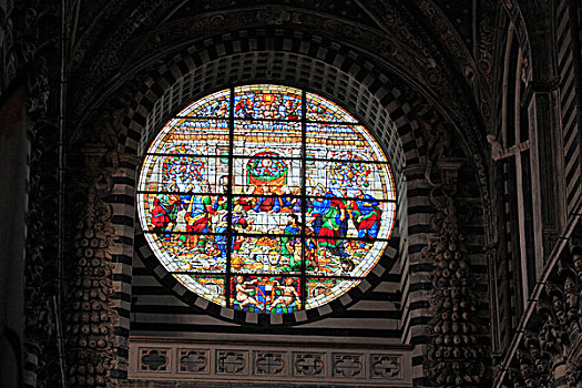 圆花窗,大教堂,圣母升天教堂,锡耶纳,托斯卡纳,意大利,欧洲