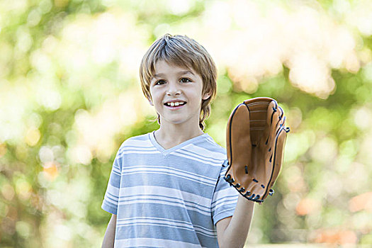 男孩,穿,棒球手套