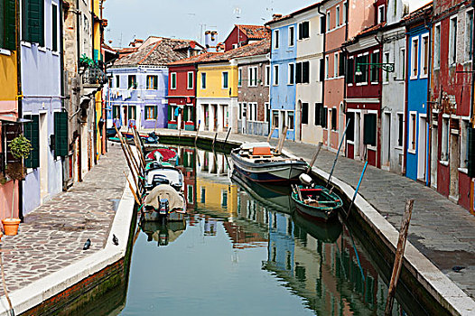 水道,船,彩色,房子,布拉诺岛,威尼斯,意大利