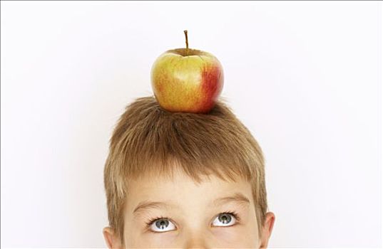 小,男孩,苹果,头部