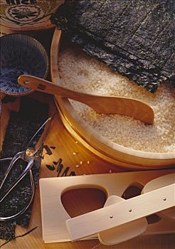 木碗,米饭,海草