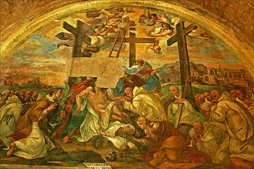 十字架,壁画,寺院,坎帕尼亚区,意大利南部,意大利,欧洲