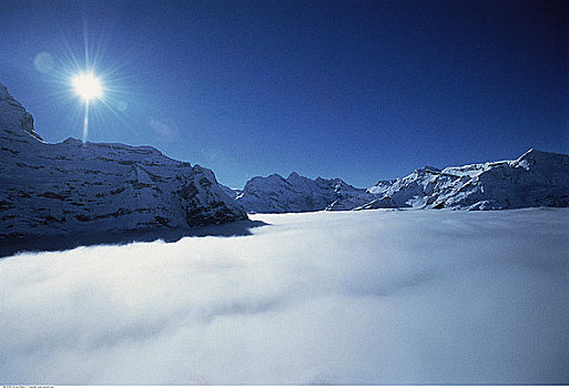 山峦,云,少女峰,瑞士