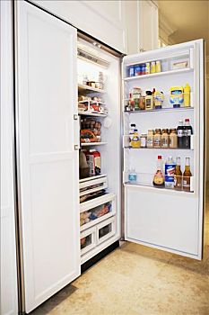 打开,冰箱,厨房