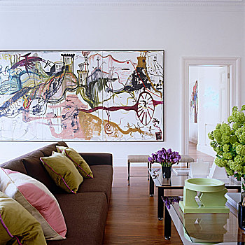 油画,三件套,一个,墙壁,客厅