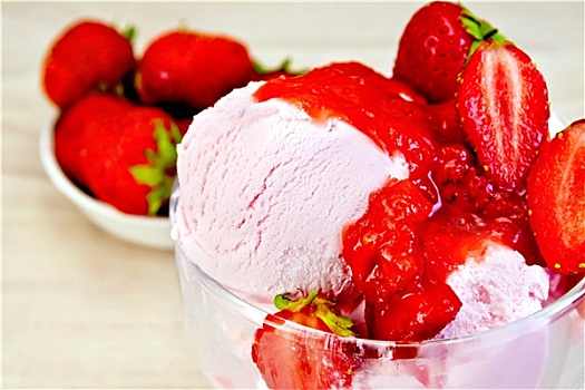 冰淇淋,草莓,玻璃碗,布