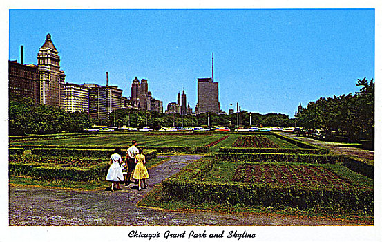 格兰特公园,城市天际线,芝加哥,伊利诺斯,美国