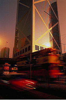 中银大厦,日落,香港