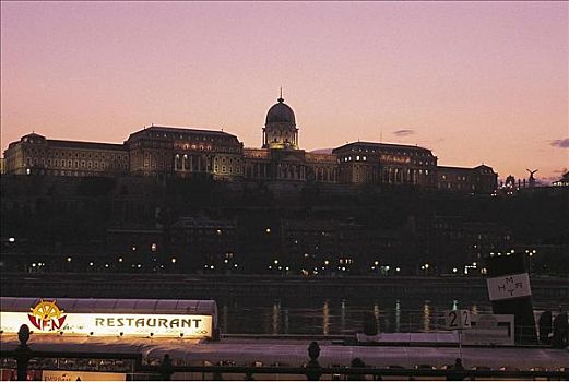黃昏,多瑙河,城堡,匈牙利,欧洲,欧盟新成员