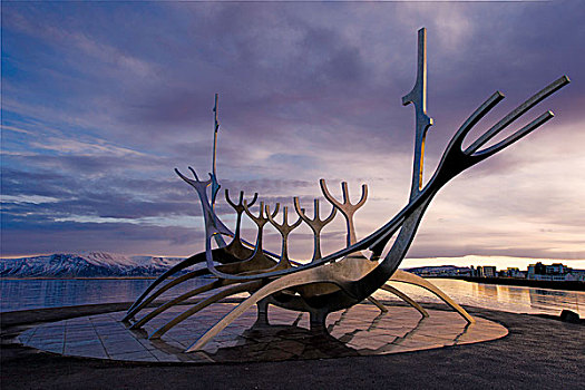 雕塑,太阳,乘,艺术家,维京,船,不锈钢,雷克雅未克,冰岛,欧洲