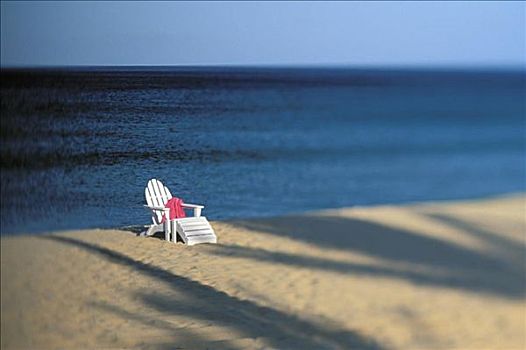 休闲椅,粉色,毛巾,海滩,影子,海洋,地平线