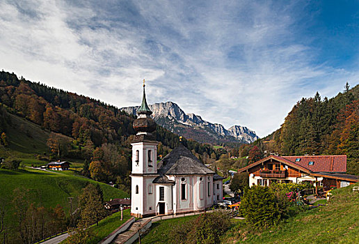 德国,巴伐利亚,玛丽亚-格恩,乡村,教堂,俯视图