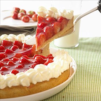 草莓,果馅饼,奶油,块,切削