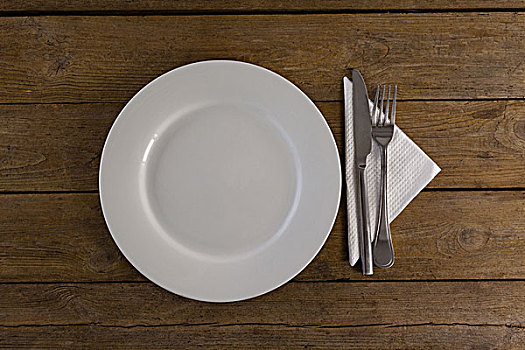 白色,盘子,餐具,餐巾,桌上,上方