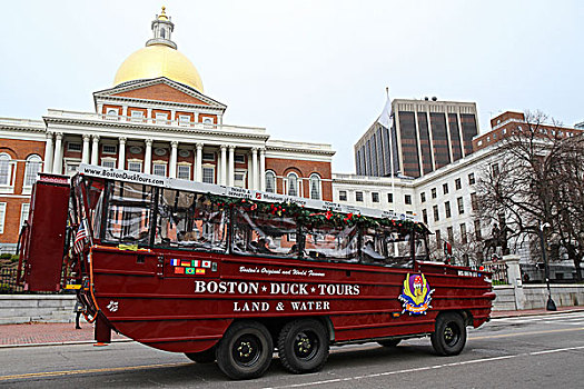 波士顿,旅游,交通工具,正面,马萨诸塞州议会大厦,马萨诸塞,美国
