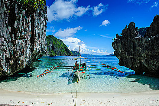 船,小,白色,海滩,清水,群岛,巴拉望岛,菲律宾