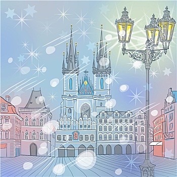 矢量,冬天,老城广场,布拉格,捷克共和国