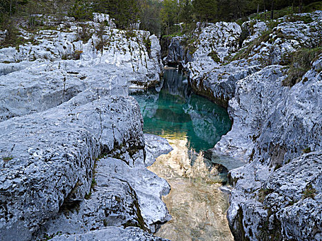 狭窄,峡谷,远眺,青绿色,山谷,靠近,斯洛文尼亚,欧洲