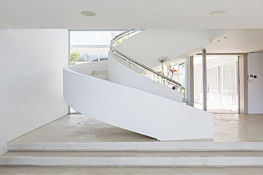 白色,螺旋楼梯,现代,奢华,家,展示,室内